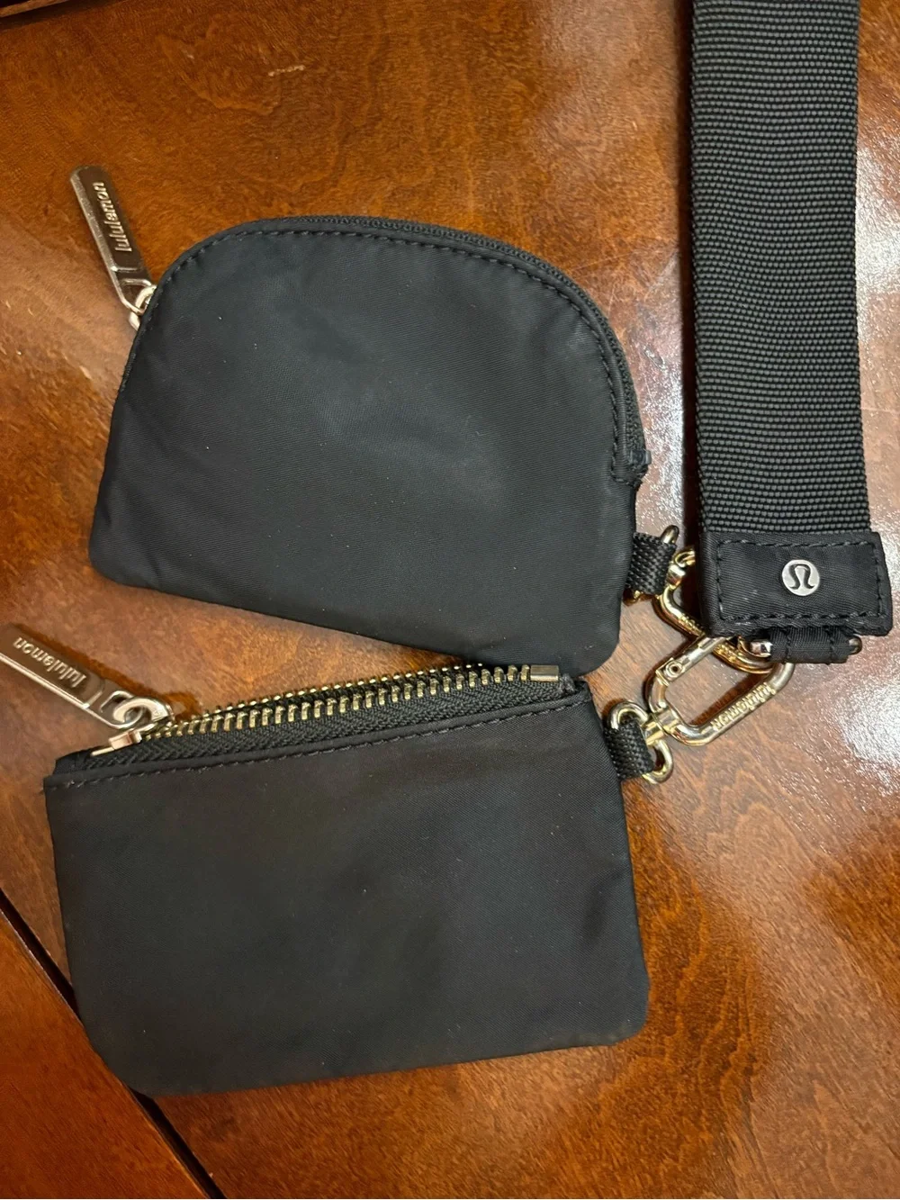lululemon athletica Black Zip Pouch Duo with Gold Hardware
